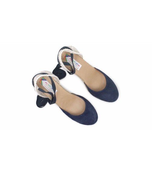 VALENCIAN ESPADRILLE WITH WEDGE AND RIBBONS IN SUEDE