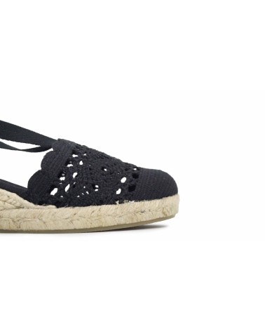 CROCHET ESPADRILLE WITH WEDGE AND RIBBONS.