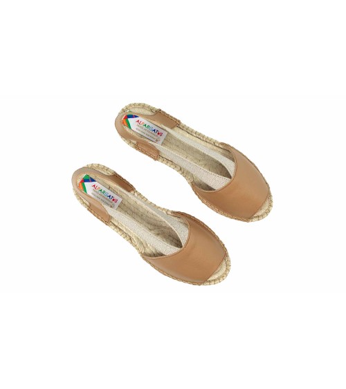 OPEN ESPADRILLE WITH ELASTICS IN LEATHER